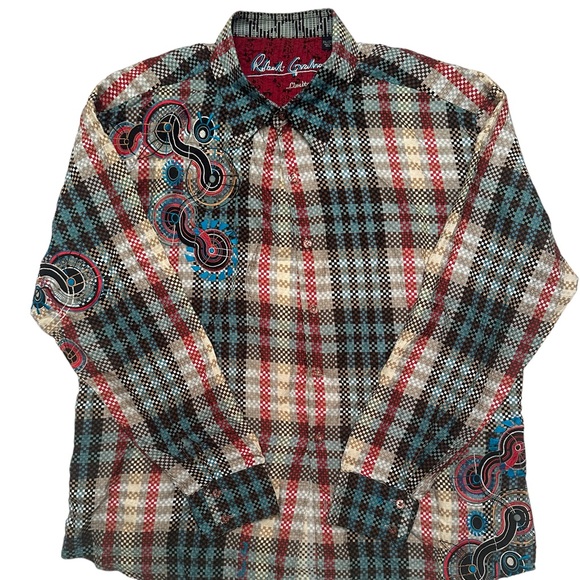 Robert Graham Limited Edition Plaid Shirt 2XL Embroidered 100% Silk Flip Cuff - Picture 2 of 16